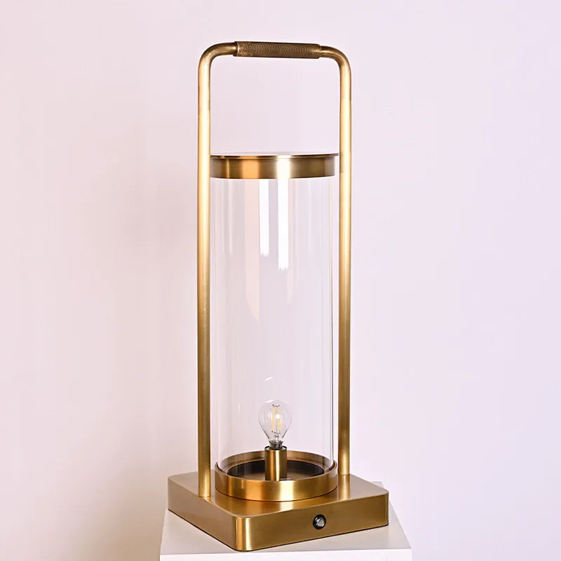 Medieval style antique brass brushed knurled handle rechargeable copper hand lantern